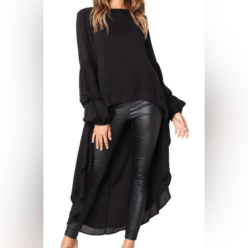 Long Sleeve, High Low Asymmetrical Hem Casual Top Blouse Shirt Dress. Size SMALL